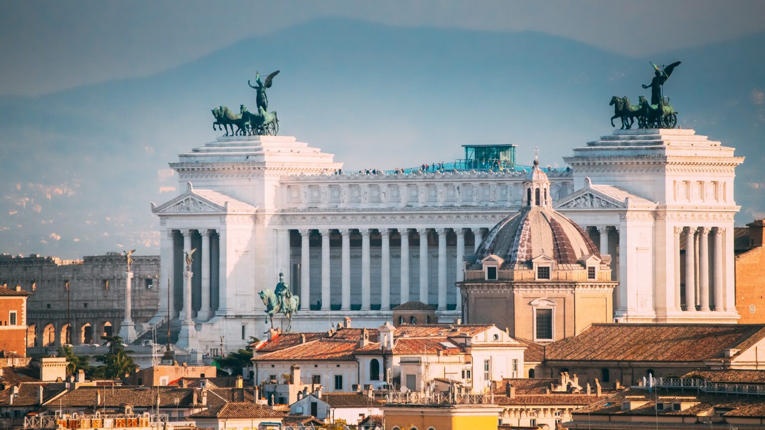 Rome, Italy. View Of Vittorio Emanuele Ii Monument Also Known Altar Of The Fatherland On Piazza Venezia