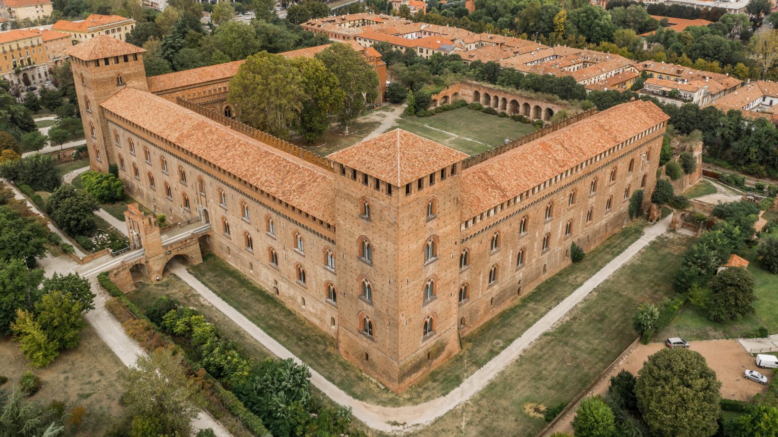 Aerial view of Visconti Castle in Pavia